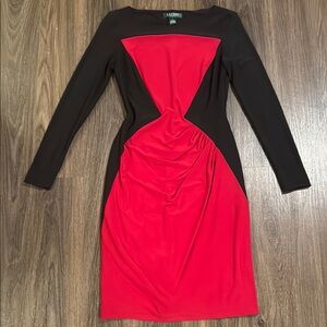 Lauren Ralph Lauren Red Black Long Sleeve Bodycon Dress